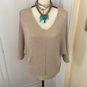 Luisa Ricci Beige Open Knit 3/4 Sleeve Pullover Sweater Size L Made In Italy‎